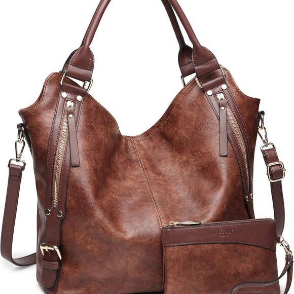 Elegant Brown PU Leather Hobo Tote with Adjustable Strap - Perfect for Travel